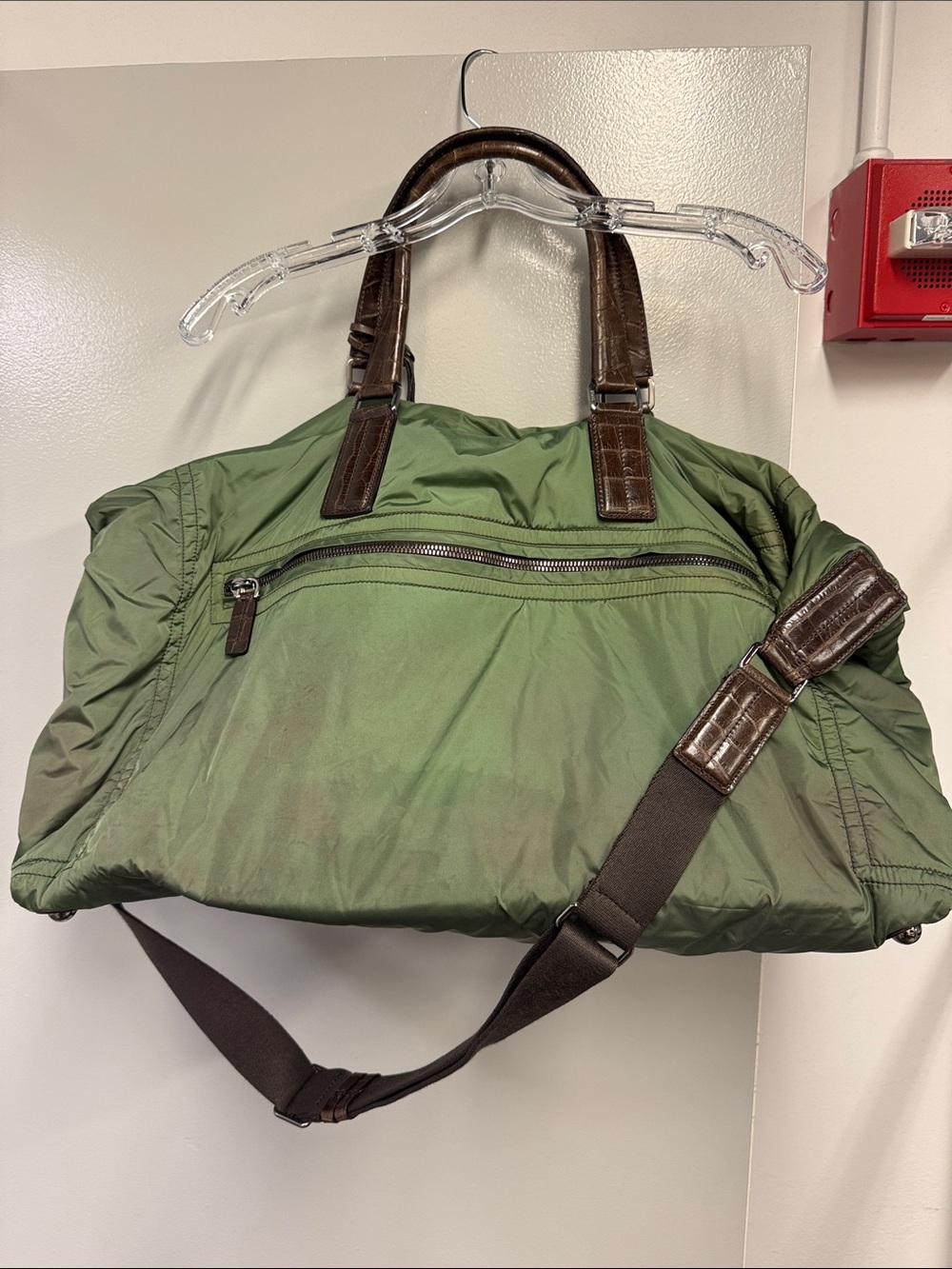 Tod's Olive Green Duffel Bag with Brown Leather Trim